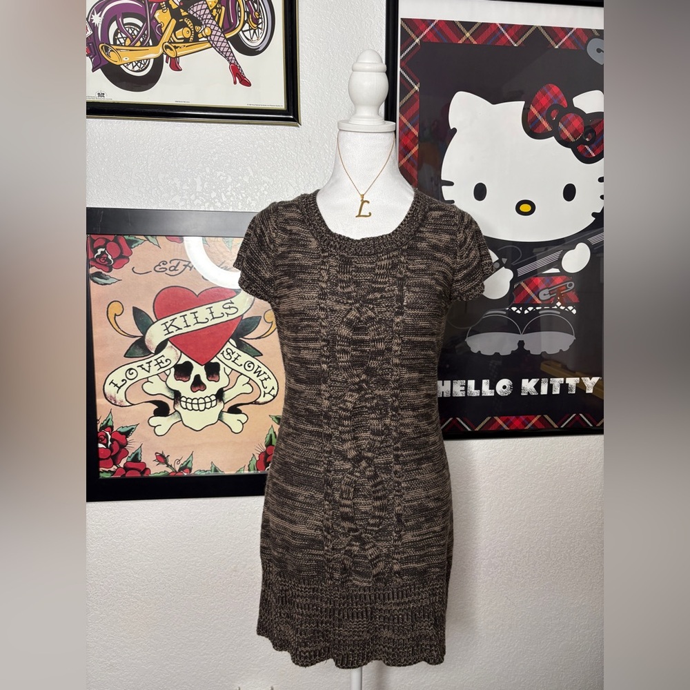 L.e.i. Brown Knitted Short Sleeve Dress Fall Cozy Y2K Grunge